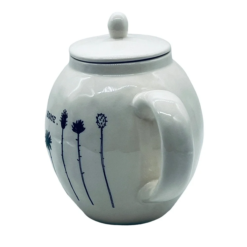 Early Rae‎ Dunn HOME Teapot Magenta M Typewriter Font Wildflowers White Black